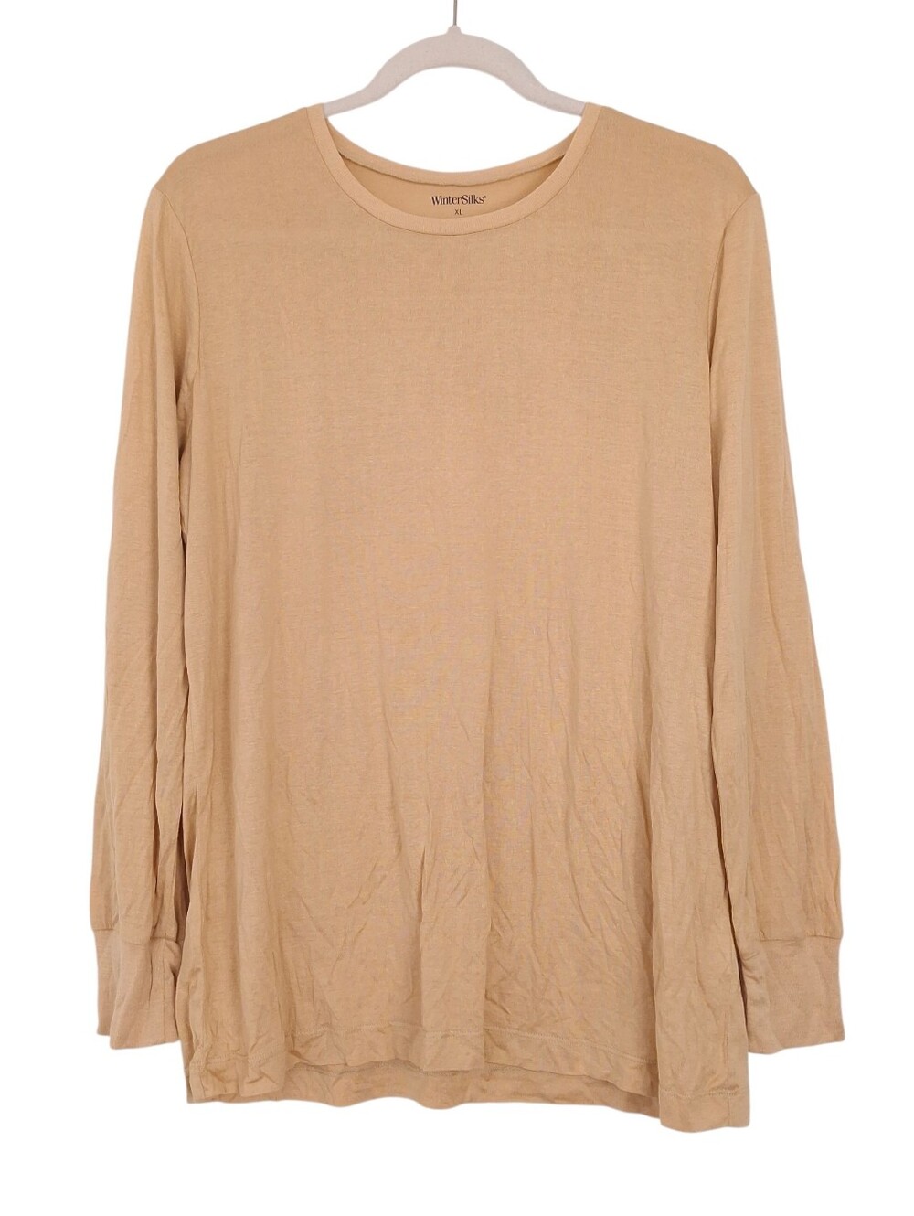 Wintersilks silk base layer top long sleeve lightweight outdoor crewneck beige